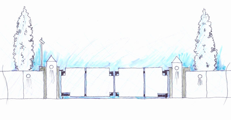 Il disegno preliminare del cancello di ingresso al parco residenziale Lietta
