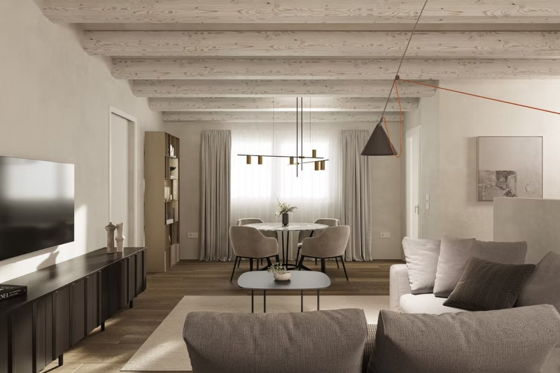 Il rendering dell'interno di una delle case del parco residenziale Lietta