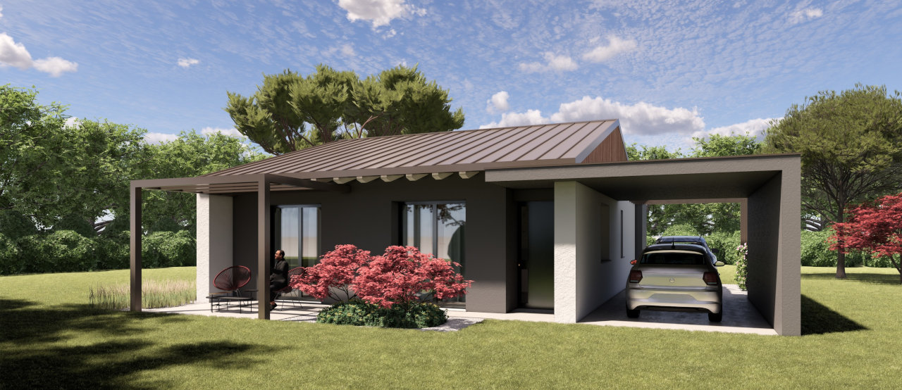 Il rendering della vista sud di una delle case del parco residenziale Lietta